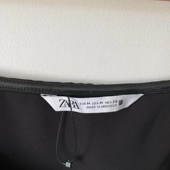 Zara Ruched V Neck Long Sleeve Mini Dress Black Size Medium - Picture 6 of 7